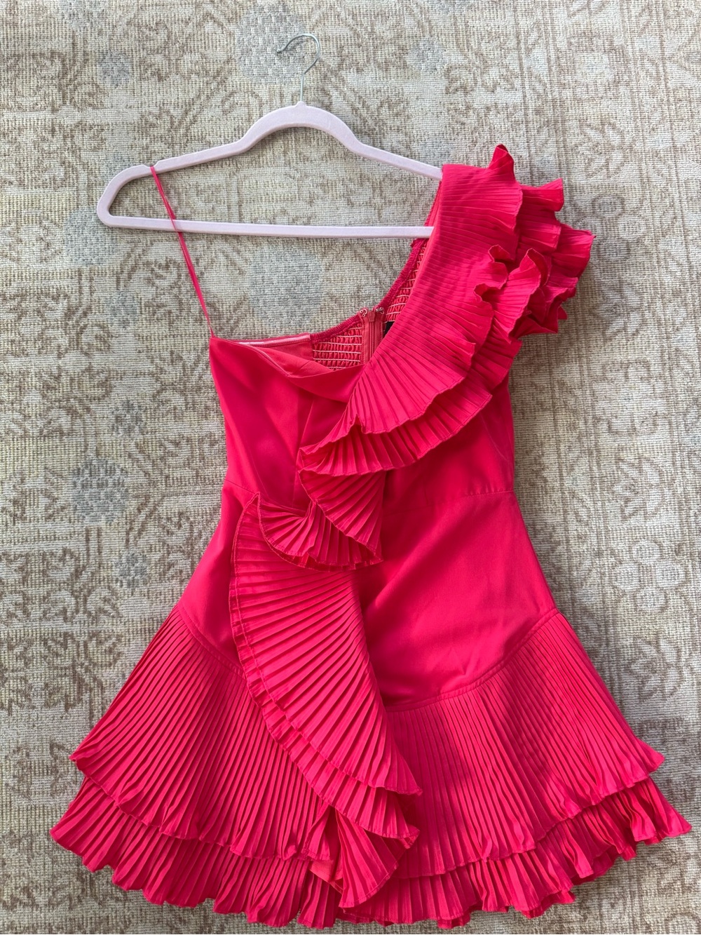 Do + Be One-Shoulder Ruffled Mini Dress in Bright Pink